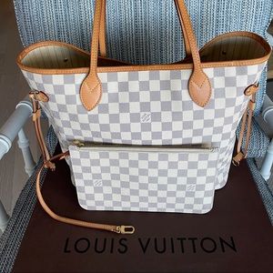Louis Vuitton Neverfull MM Damier Azur w/Pochette